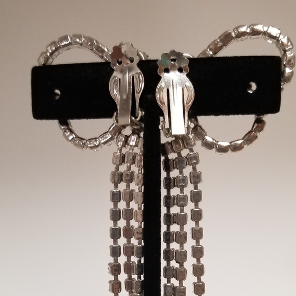 Vintage Silver and Crystal Bow Clip On Earrings - Picture 3 of 4
